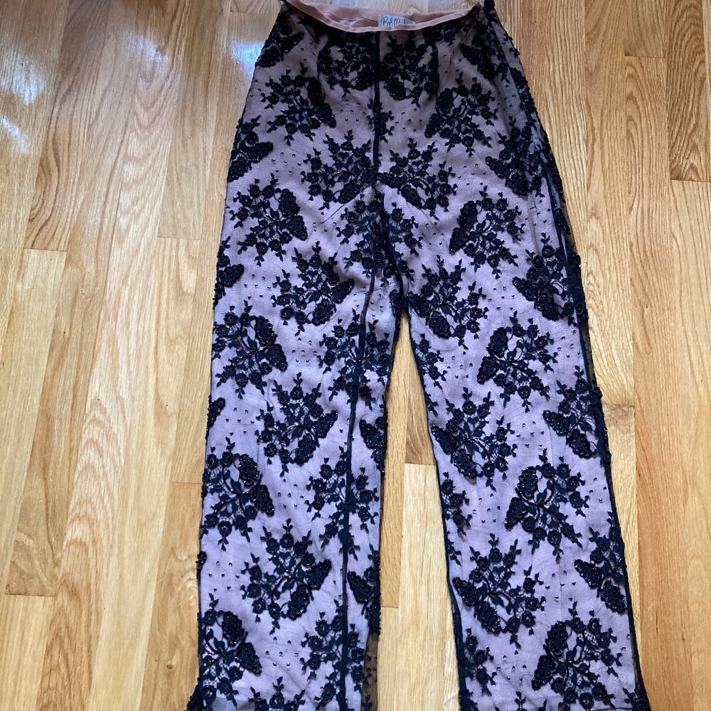 NWOT Bob Mackie Black Beaded Lace Pants